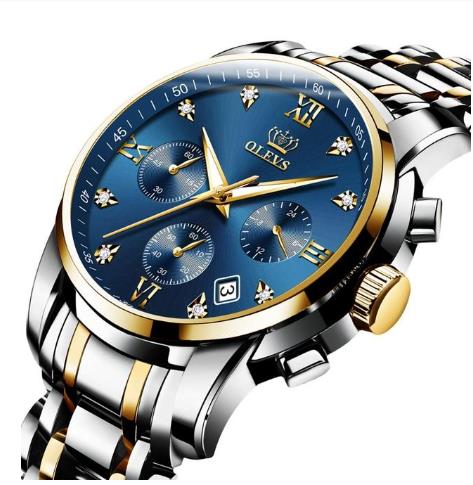 Marca de luxo relógios masculinos cronógrafo aço inoxidável à prova dwaterproof água relógios quartzo homem data relógio mostrador azul relogio masculino