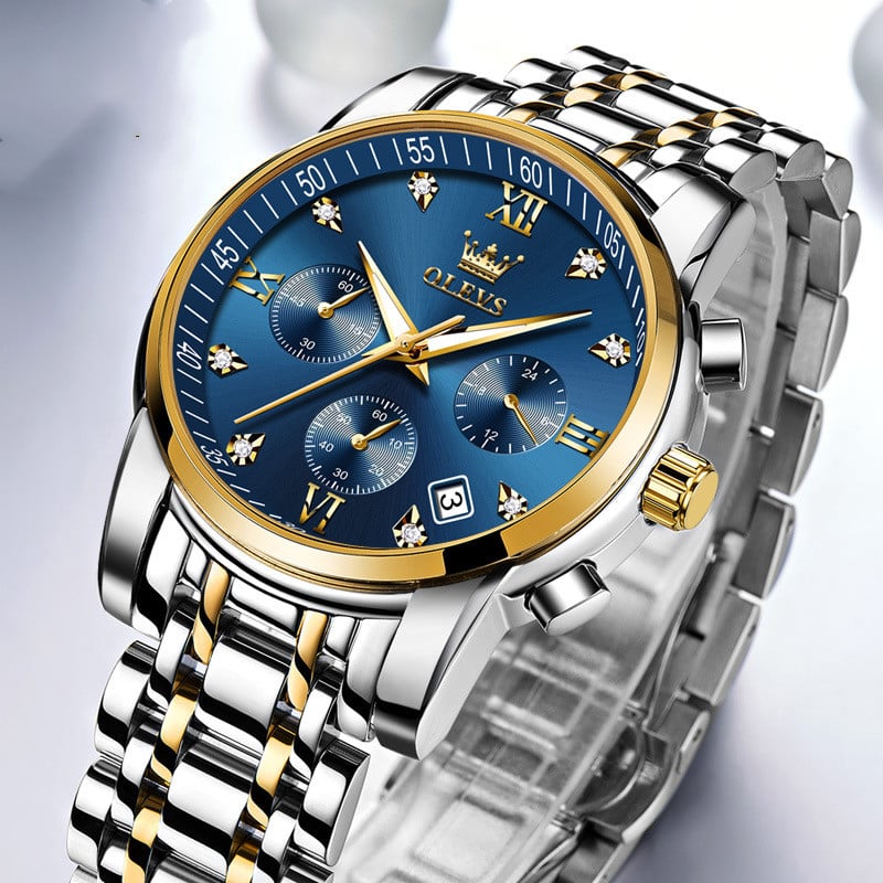 Marca de luxo relógios masculinos cronógrafo aço inoxidável à prova dwaterproof água relógios quartzo homem data relógio mostrador azul relogio masculino
