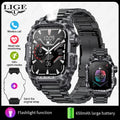 LIGE 2024 Military Smart Watch Men Outdoor Flashlight 650mAh Watches Waterproof 2.01" Wireless Call Smartwatch For Android lOS
