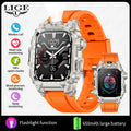LIGE 2024 Military Smart Watch Men Outdoor Flashlight 650mAh Watches Waterproof 2.01" Wireless Call Smartwatch For Android lOS