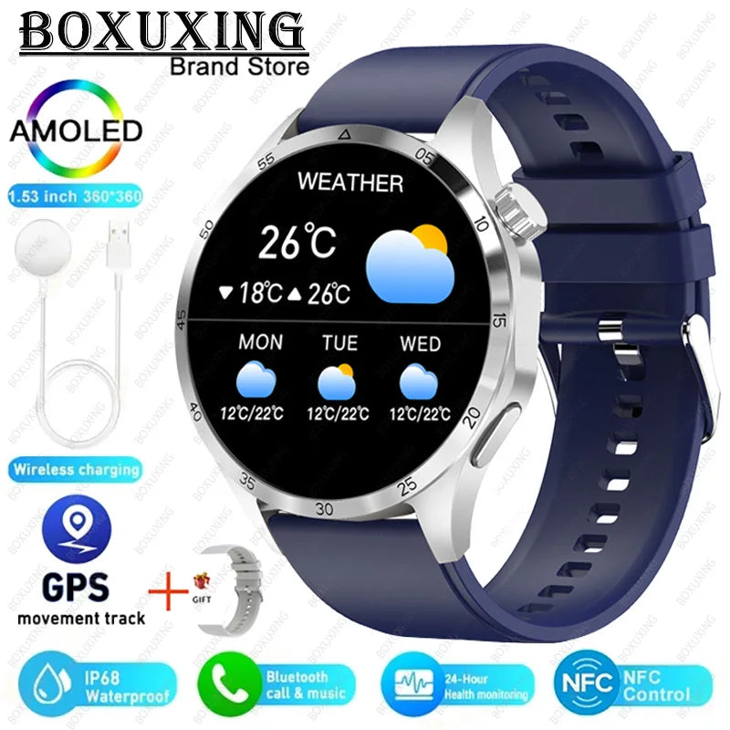 2024 novo gps relógio inteligente masculino para huawei gt4pro tela hd bluetooth chamada relógios nfc ip68 à prova dip68 água freqüência cardíaca smartwatch mulher