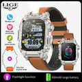 LIGE 2024 Military Smart Watch Men Outdoor Flashlight 650mAh Watches Waterproof 2.01" Wireless Call Smartwatch For Android lOS